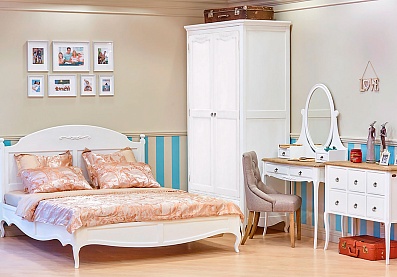 Спальня Изабель 1, тип кровати Корпусные, цвет Беленый дуб, древесный